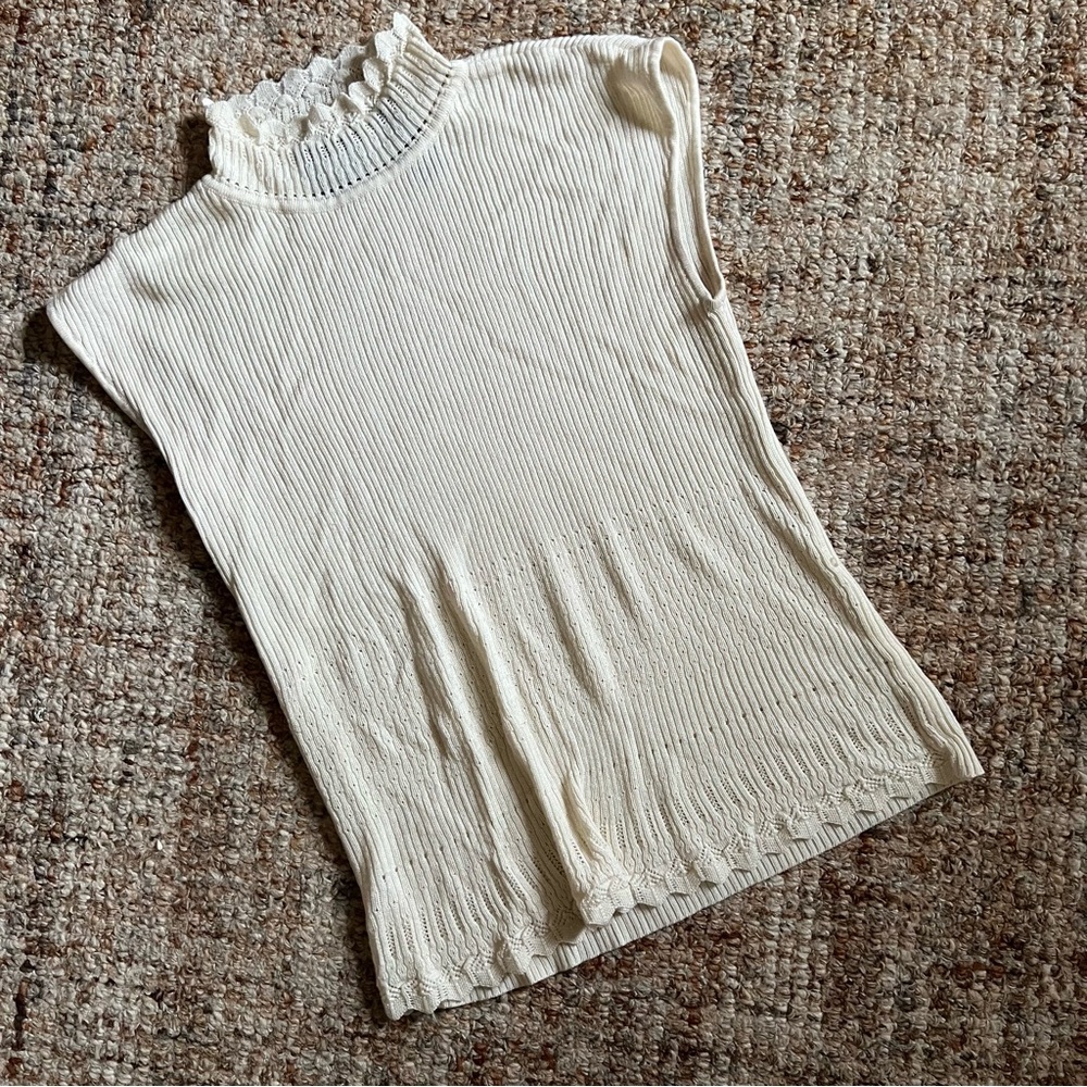Vintage Liz Claiborne Cream Lace Trim Blouse
